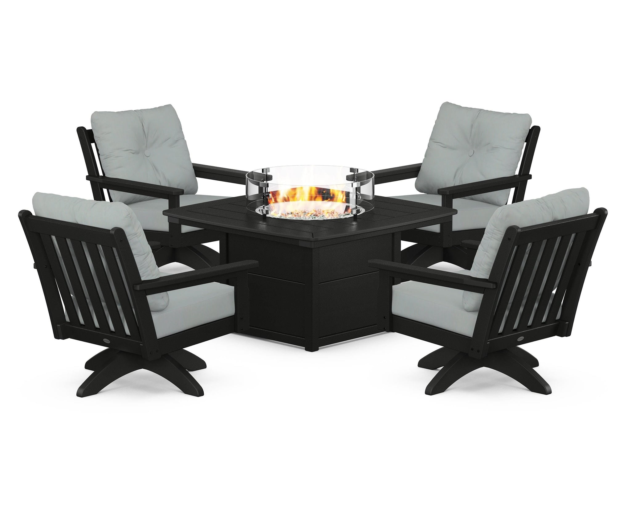 Vineyard 5-Piece Deep Seating Swivel Conversation Set with Fire Pit Table