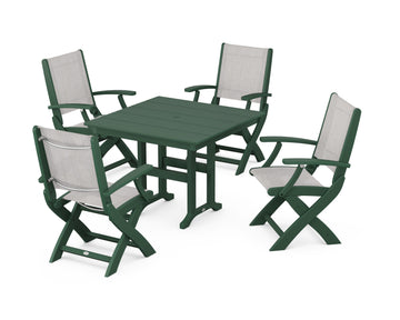 Coastal Folding Chair 5-Piece Farmhouse Dining Set