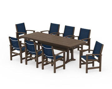 Coastal 9-Piece Farmhouse Dining Set with Trestle Legs