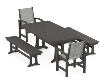 Coastal 5-Piece Dining Set with Trestle Legs and Benches