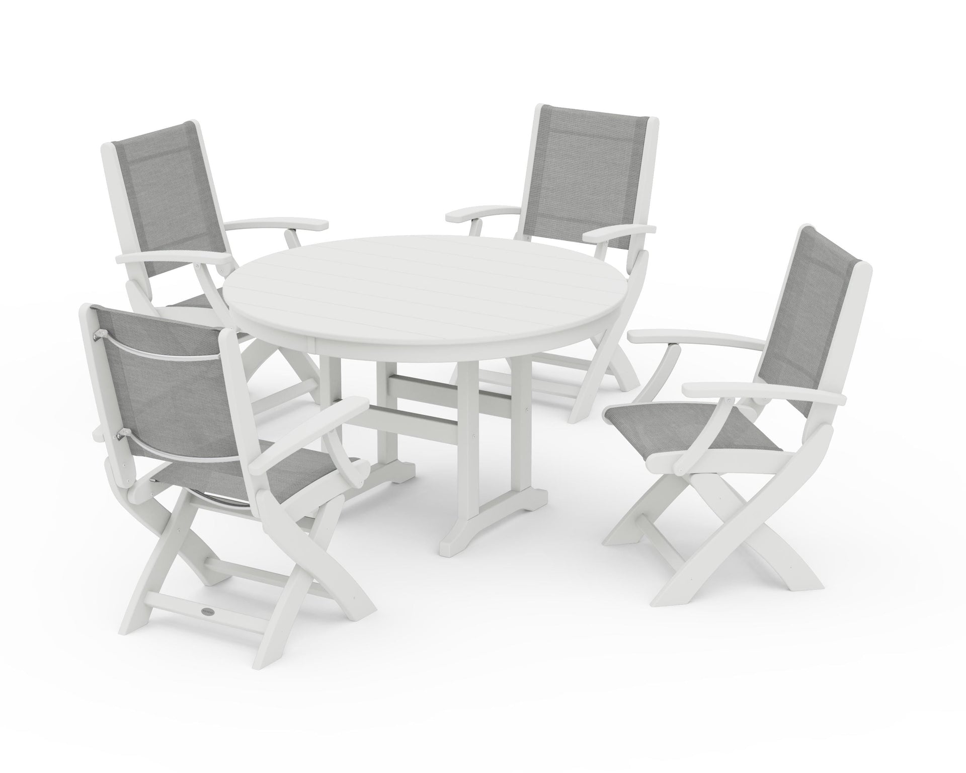Coastal Folding Chair 5-Piece Round Dining Set