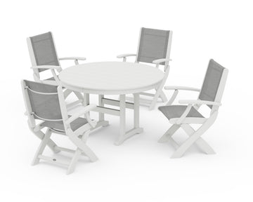 Coastal Folding Chair 5-Piece Round Dining Set