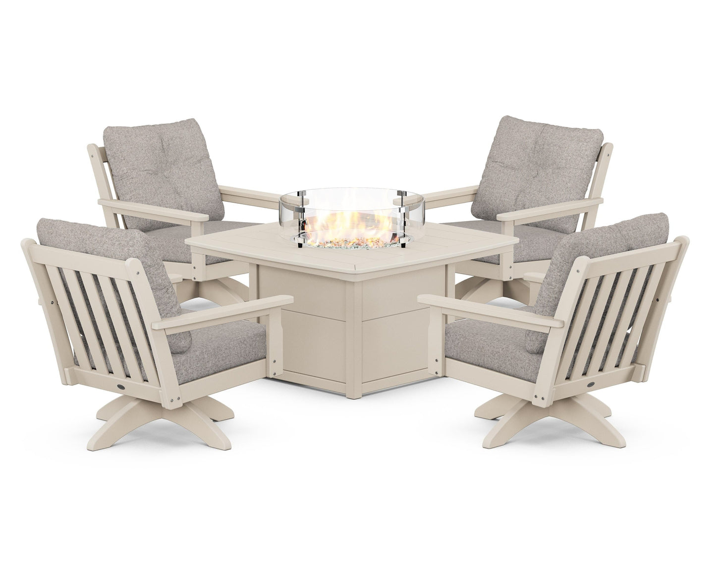 Vineyard 5-Piece Deep Seating Swivel Conversation Set with Fire Pit Table