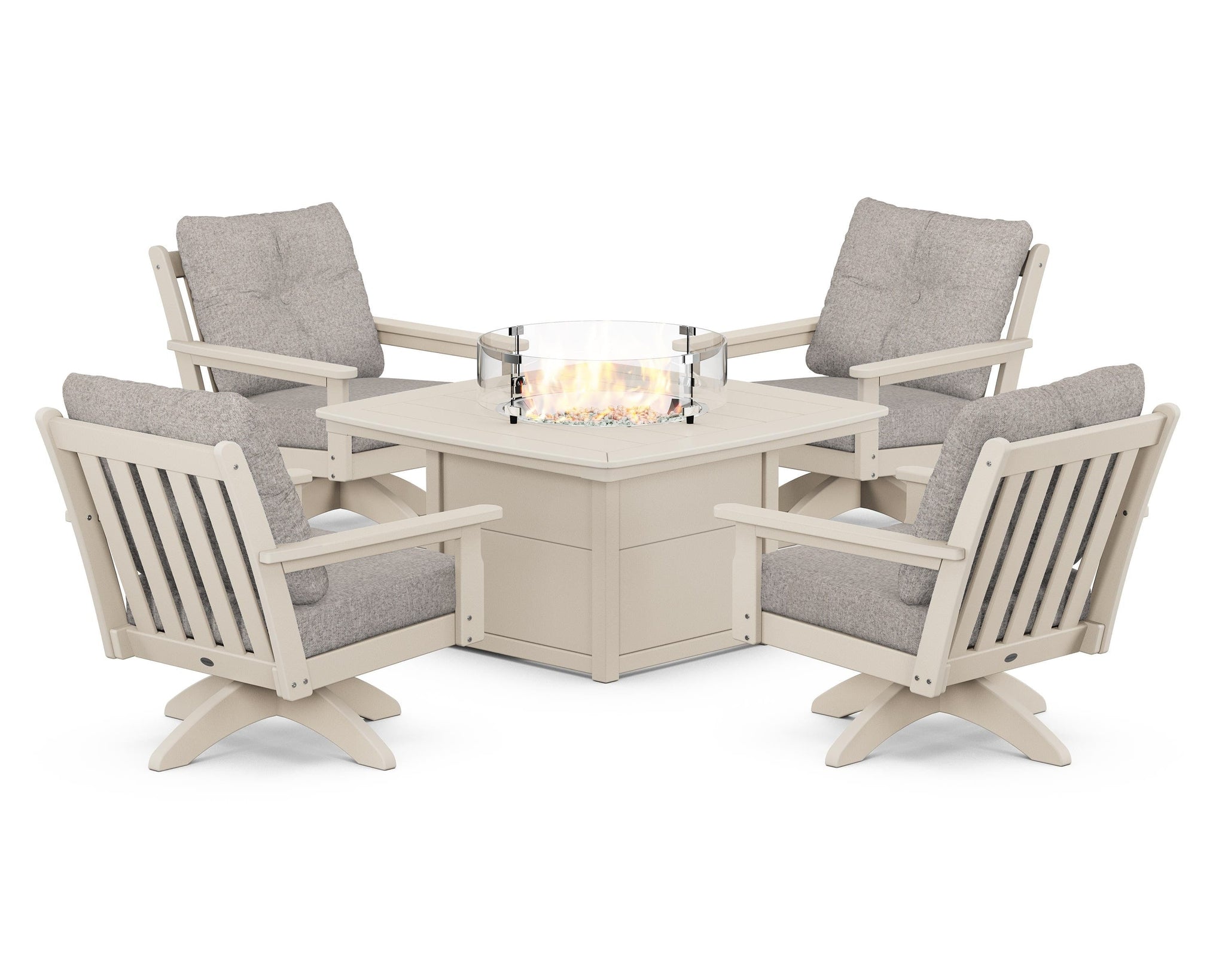 Vineyard 5-Piece Deep Seating Swivel Conversation Set with Fire Pit Table