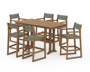 EDGE Sling Arm Chair 7-Piece Farmhouse Bar Set with Trestle Legs