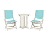 Coastal Folding Side Chair 3-Piece Round Bistro Dining Set
