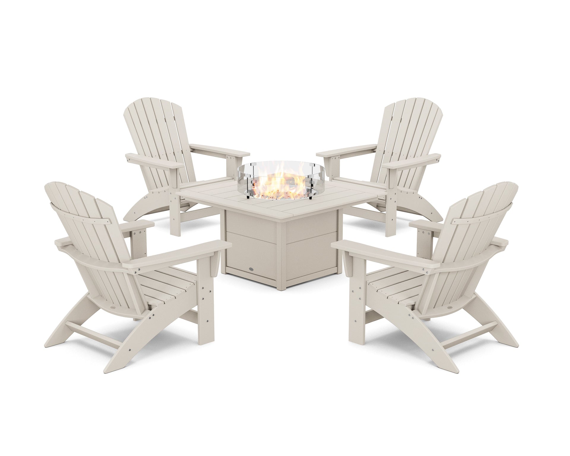 5-Piece Nautical Grand Adirondack Conversation Set with Fire Pit Table