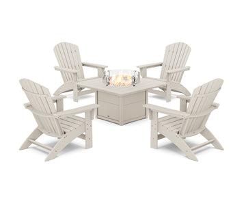 5-Piece Nautical Grand Adirondack Conversation Set with Fire Pit Table
