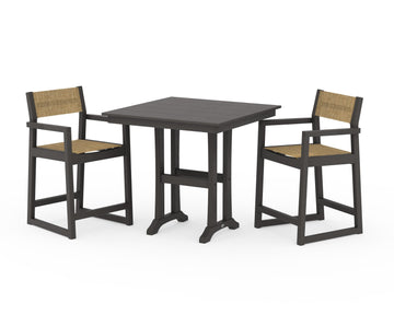 EDGE Sling Arm Chair 3-Piece Farmhouse Counter Set with Trestle Legs