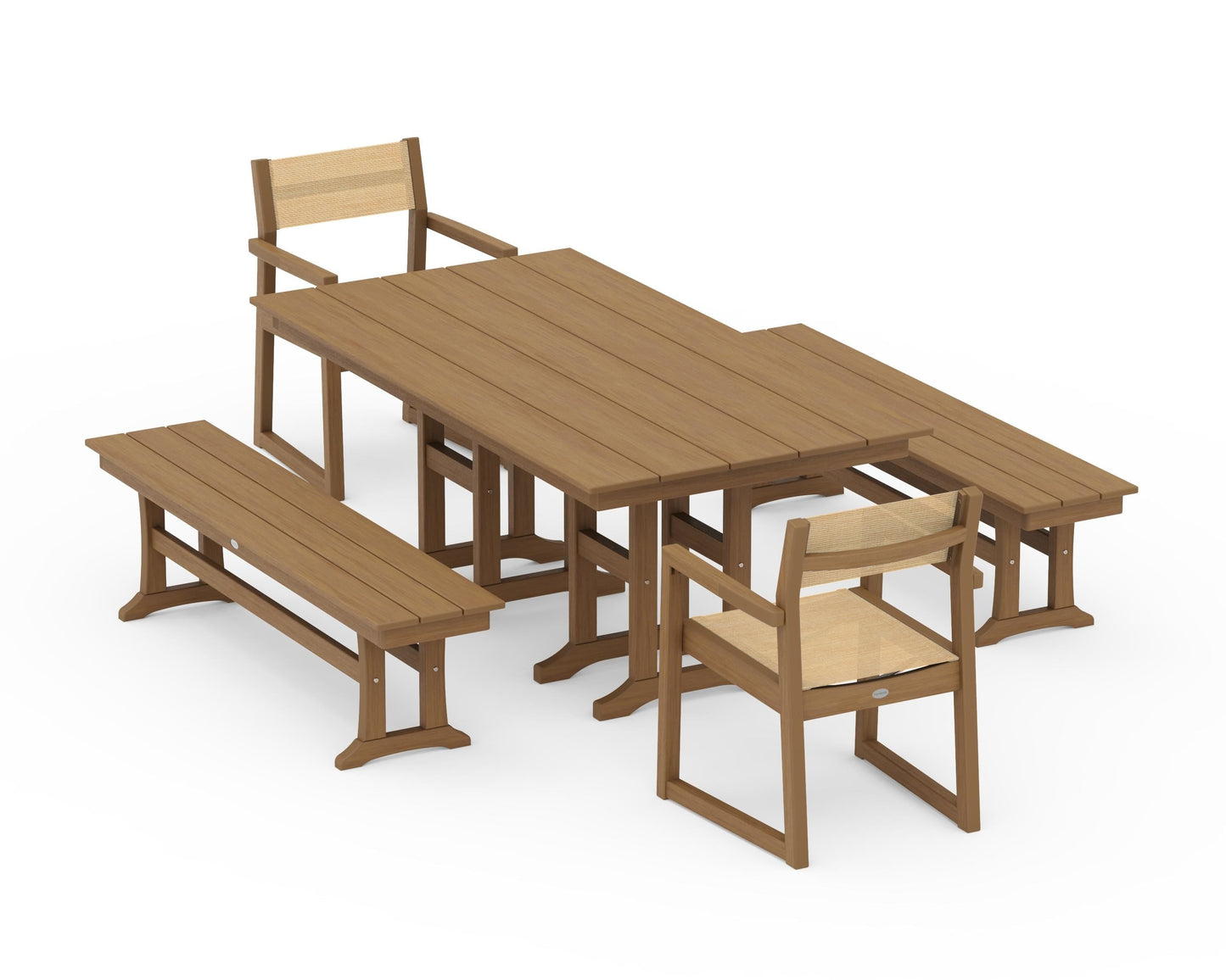 EDGE Sling Arm Chair 5-Piece Farmhouse Dining Set with Benches