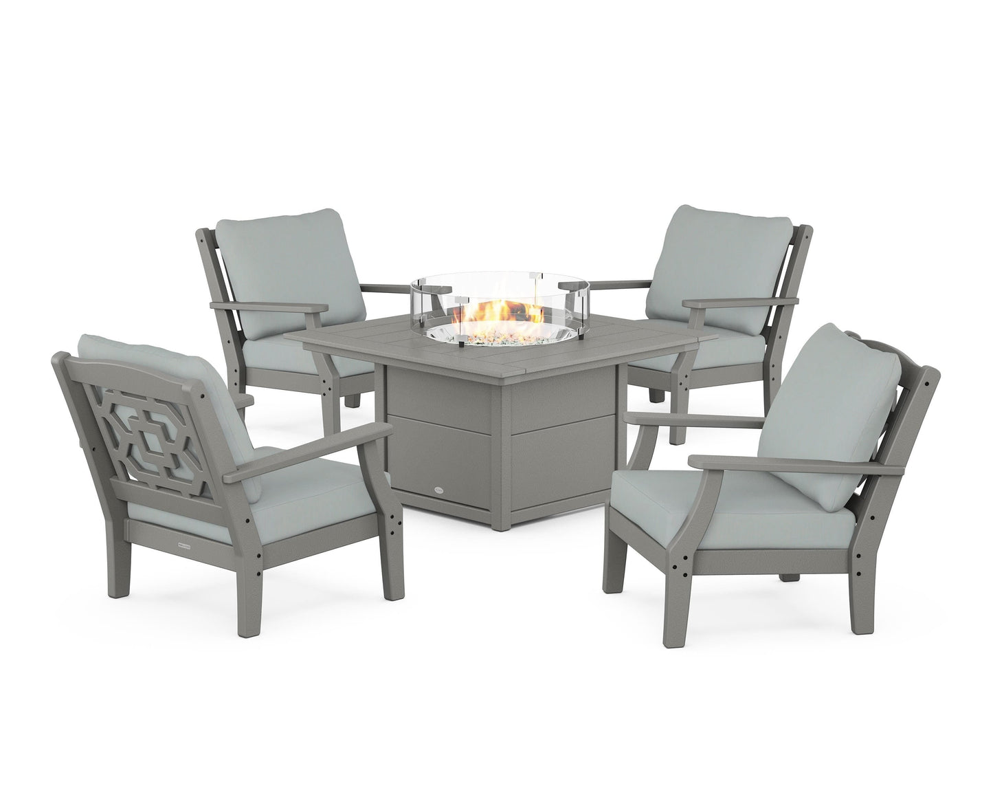 Chinoiserie 5-Piece Deep Seating Set with Fire Pit Table