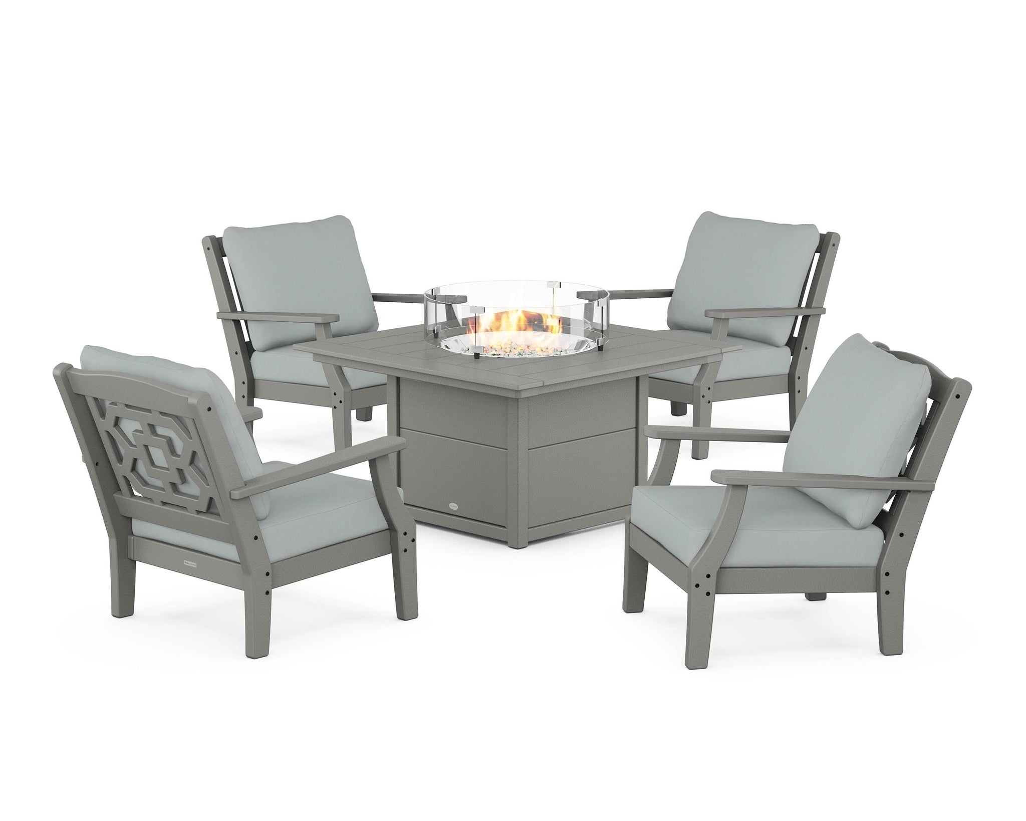 Chinoiserie 5-Piece Deep Seating Set with Fire Pit Table