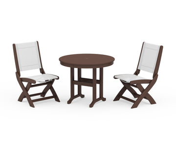 Coastal Folding Side Chair 3-Piece Round Dining Set