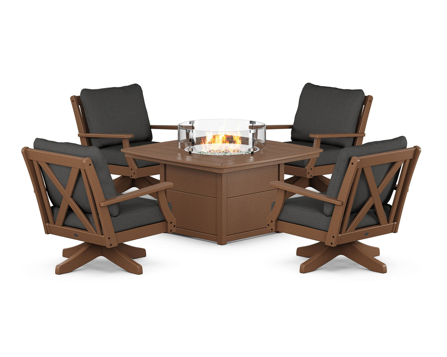 Braxton 5-Piece Deep Seating Swivel Conversation Set with Fire Pit Table