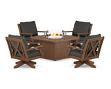 Braxton 5-Piece Deep Seating Swivel Conversation Set with Fire Pit Table