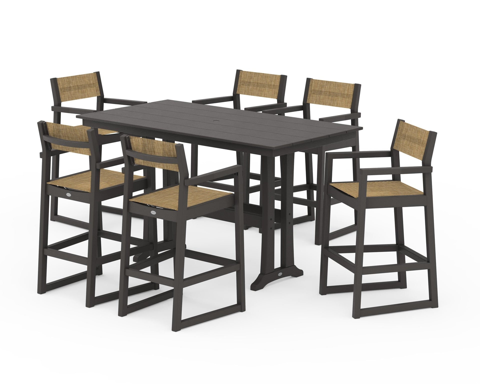 EDGE Sling Arm Chair 7-Piece Farmhouse Bar Set with Trestle Legs