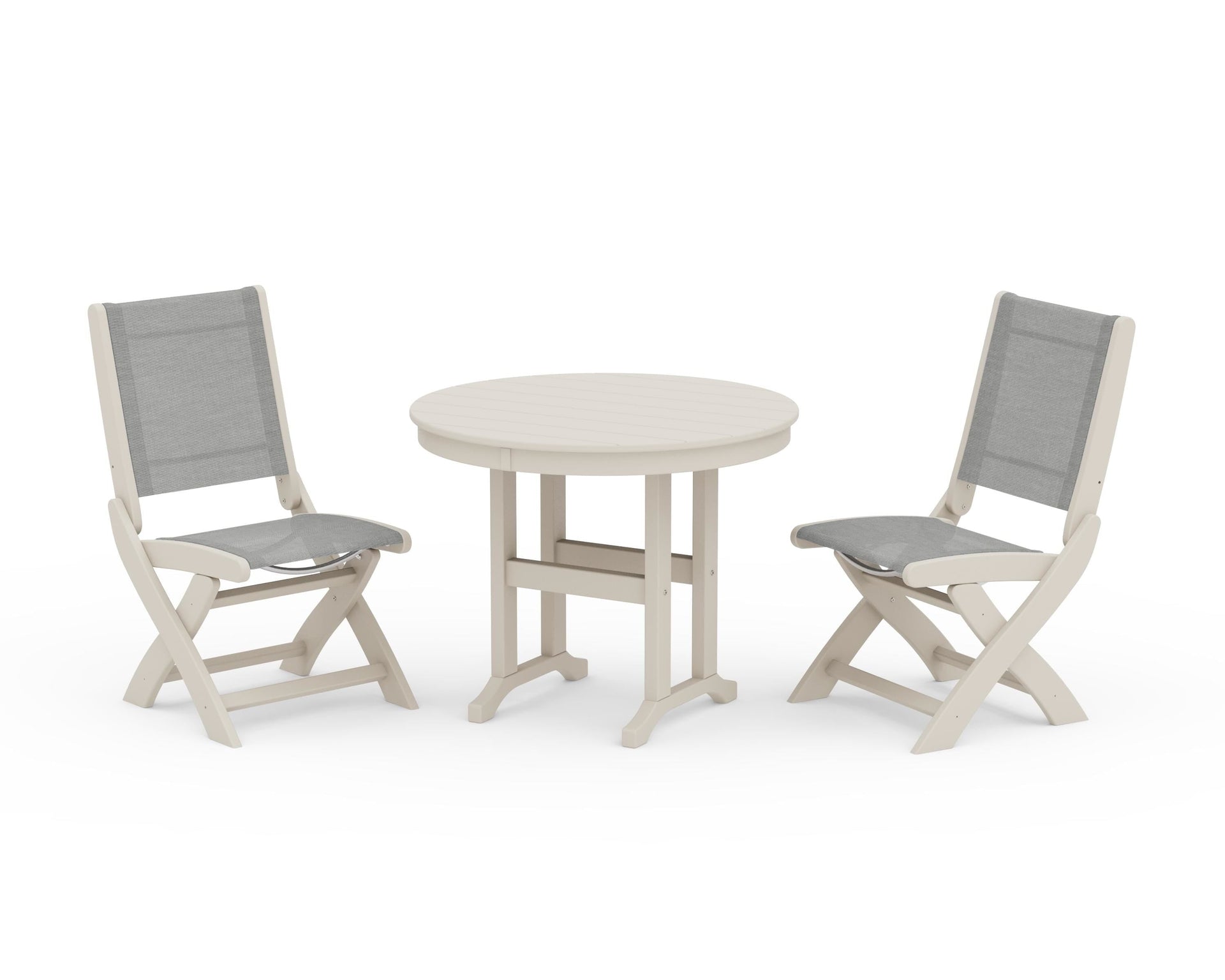 Coastal Folding Side Chair 3-Piece Round Dining Set