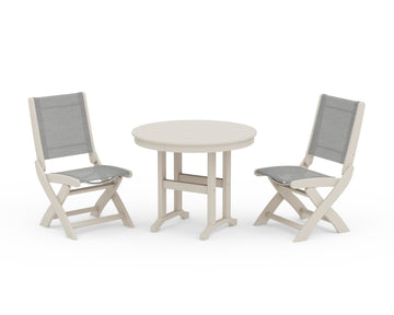 Coastal Folding Side Chair 3-Piece Round Dining Set