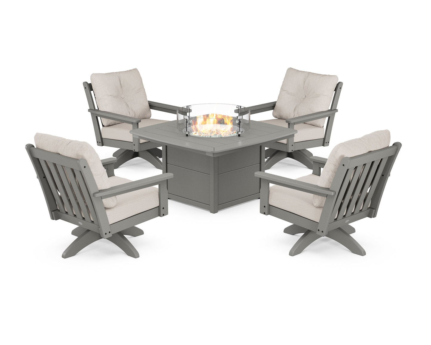 Vineyard 5-Piece Deep Seating Swivel Conversation Set with Fire Pit Table