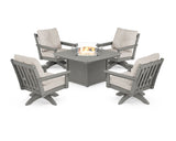 Vineyard 5-Piece Deep Seating Swivel Conversation Set with Fire Pit Table