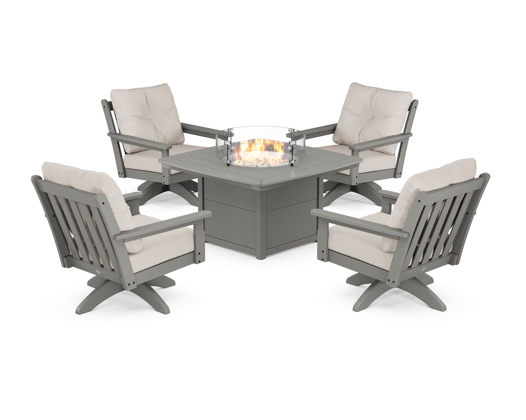 Vineyard 5-Piece Deep Seating Swivel Conversation Set with Fire Pit Table