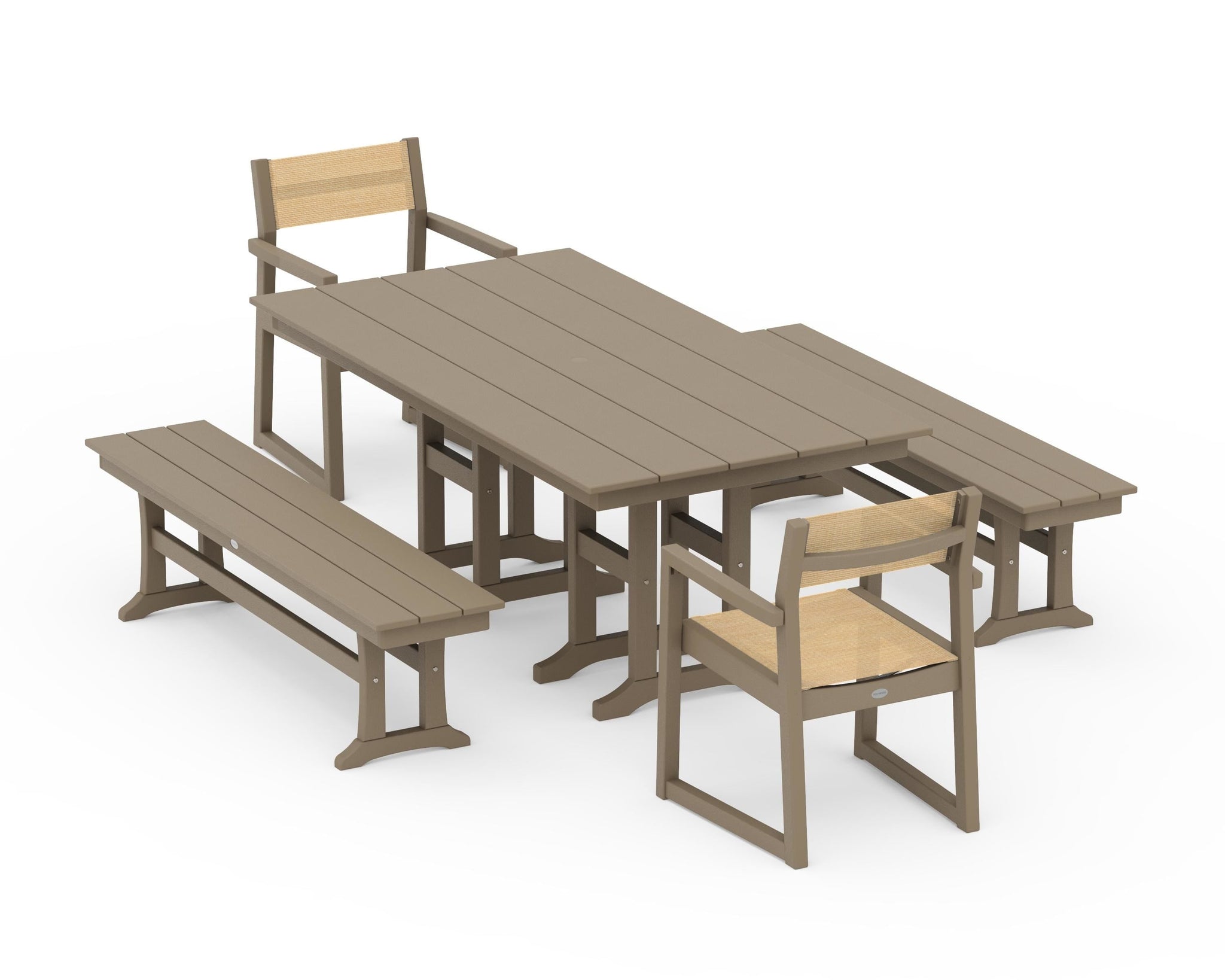 EDGE Sling Arm Chair 5-Piece Farmhouse Dining Set with Benches