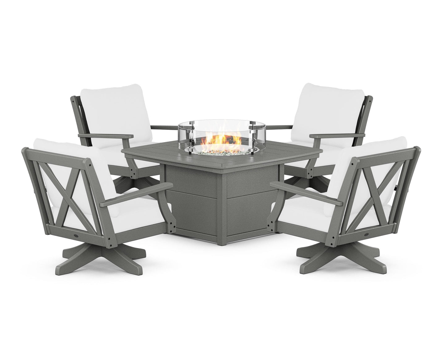 Braxton 5-Piece Deep Seating Swivel Conversation Set with Fire Pit Table