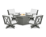Braxton 5-Piece Deep Seating Swivel Conversation Set with Fire Pit Table