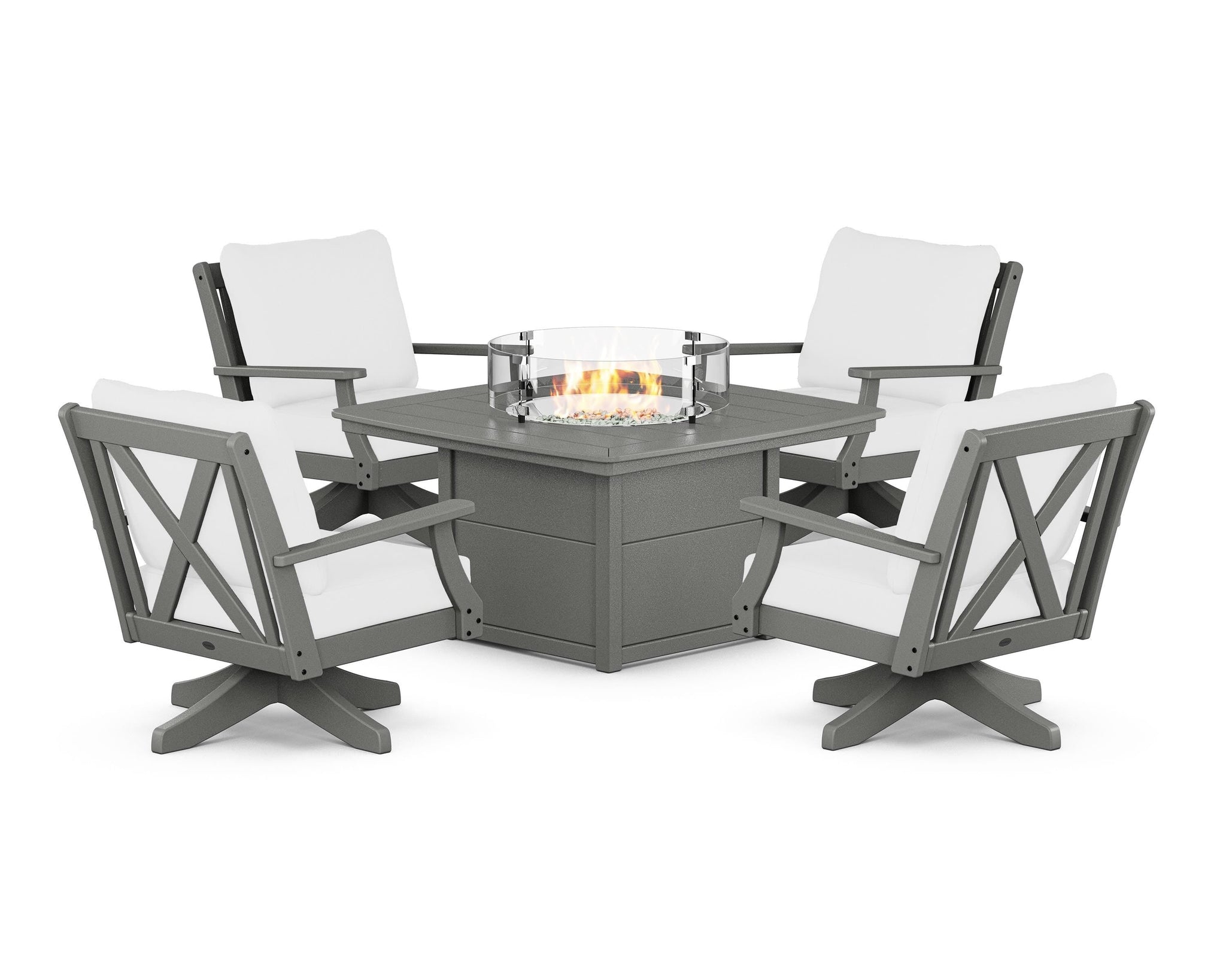 Braxton 5-Piece Deep Seating Swivel Conversation Set with Fire Pit Table