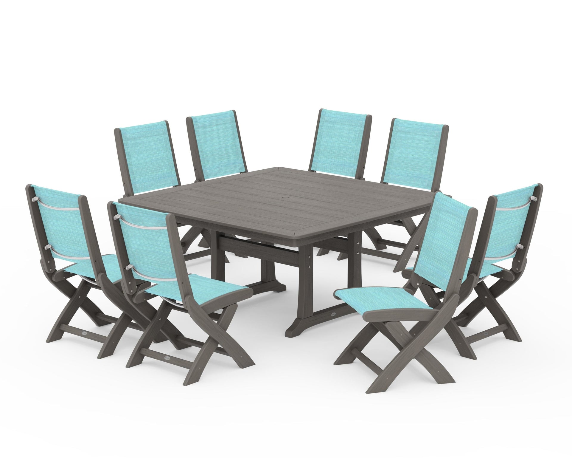 Coastal Folding Side Chair 9-Piece Dining Set with Trestle Legs