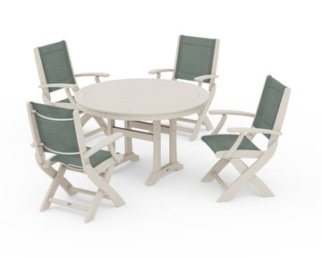 Coastal Folding Chair 5-Piece Round Dining Set with Trestle Legs