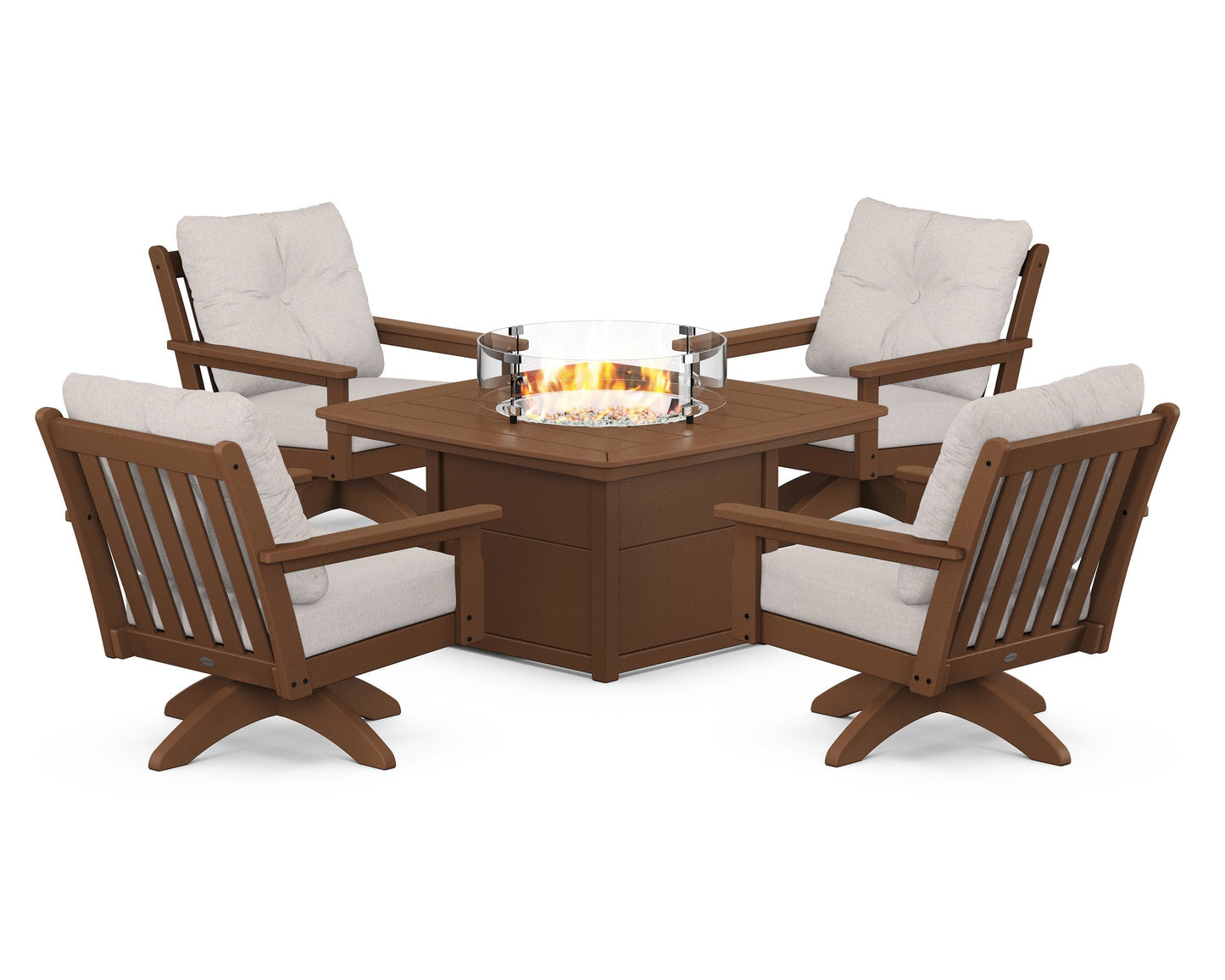 Vineyard 5-Piece Deep Seating Swivel Conversation Set with Fire Pit Table