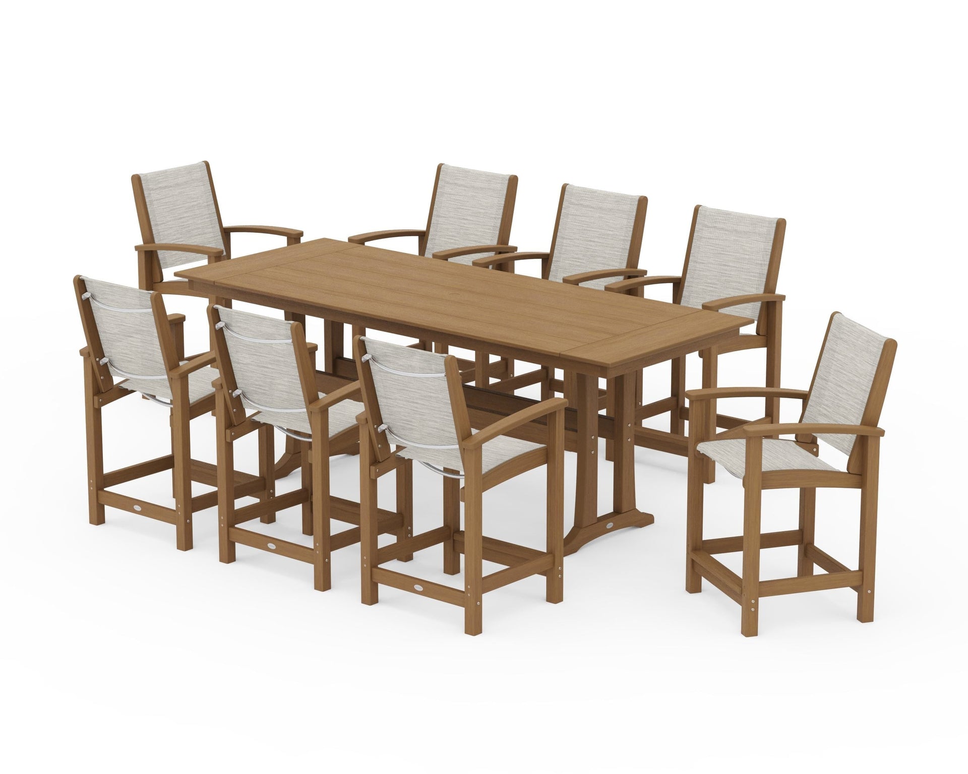 Coastal 9-Piece Farmhouse Counter Set with Trestle Legs