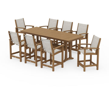 Coastal 9-Piece Farmhouse Counter Set with Trestle Legs