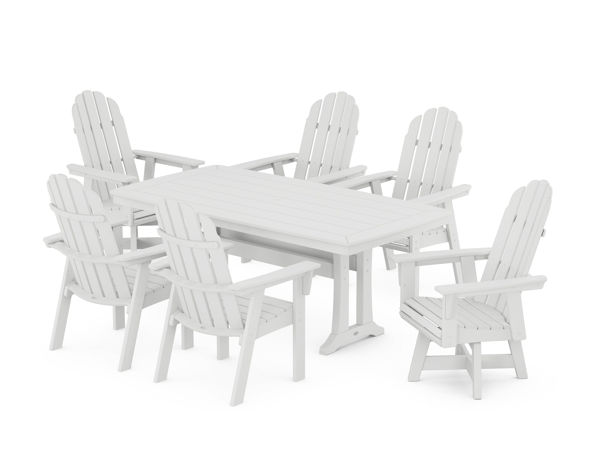 Vineyard Curveback Adirondack Swivel Chair 7-Piece Dining Set with Trestle Legs
