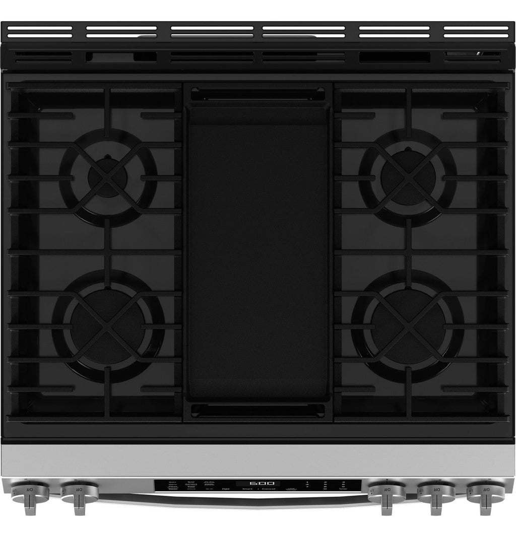 GE® 30" Slide-In Front-Control Convection Gas Range with No Preheat Air Fry and EasyWash™ Oven Tray
