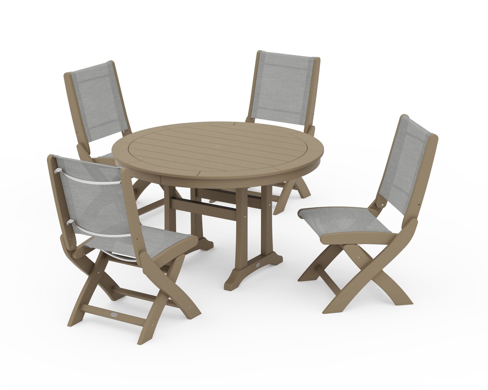 Coastal Folding Side Chair 5-Piece Round Dining Set With Trestle Legs
