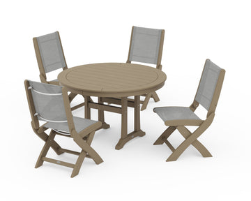 Coastal Folding Side Chair 5-Piece Round Dining Set With Trestle Legs