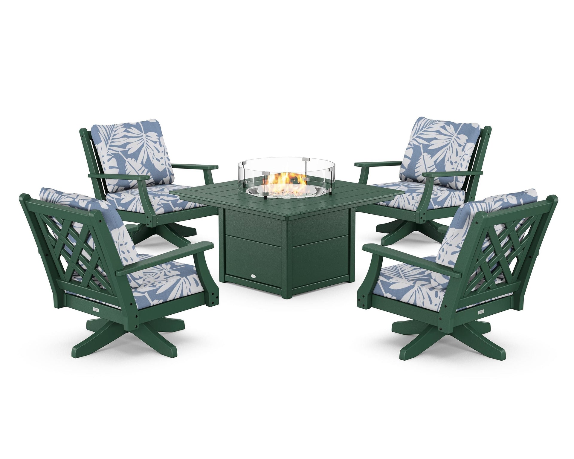 Wovendale 5-Piece Deep Seating Swivel Conversation Set with Fire Pit Table