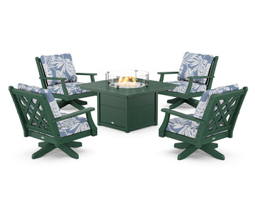 Wovendale 5-Piece Deep Seating Swivel Conversation Set with Fire Pit Table