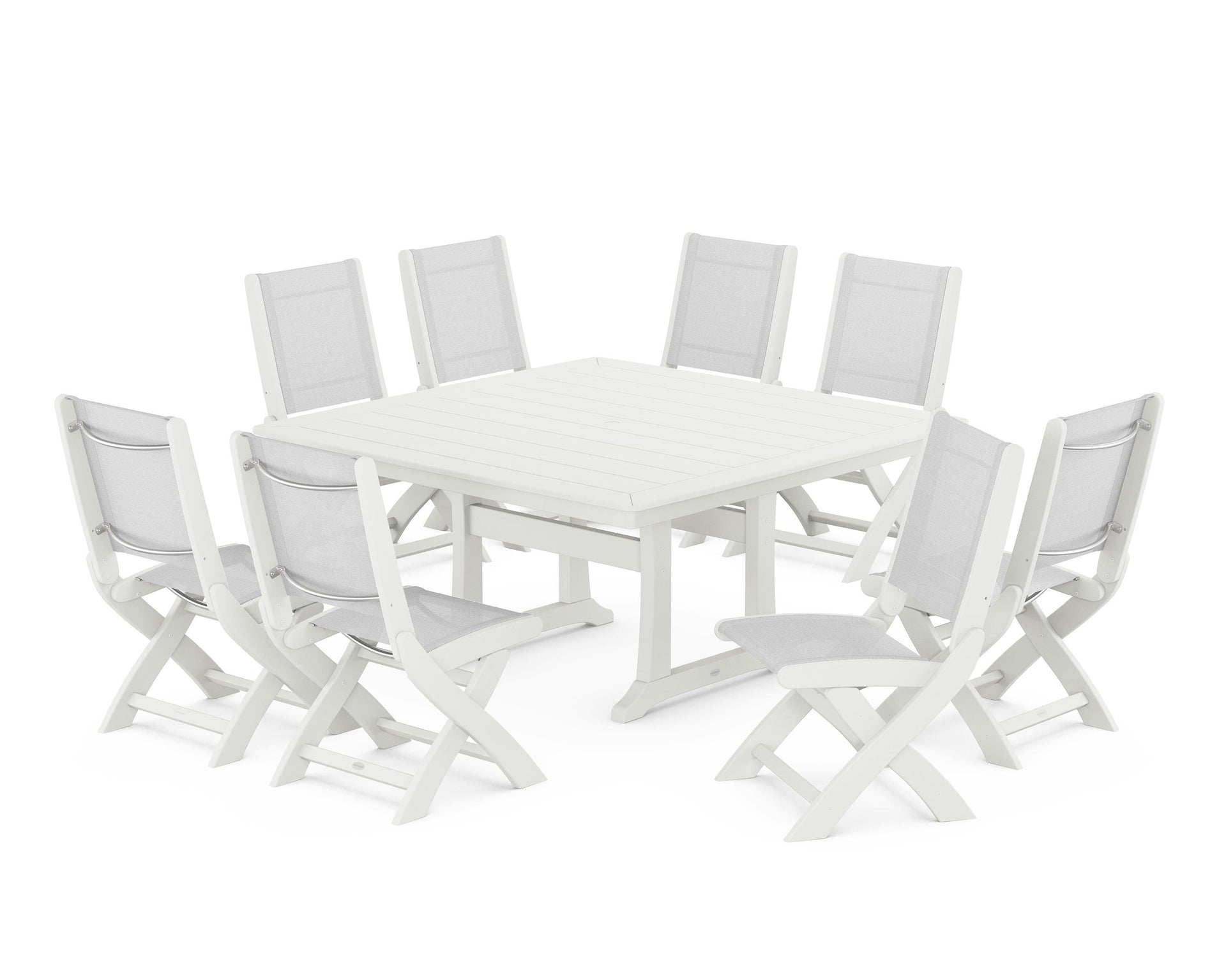 Coastal Folding Side Chair 9-Piece Dining Set with Trestle Legs