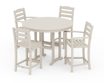 La Casa Café 5-Piece Round Farmhouse Counter Dining Set