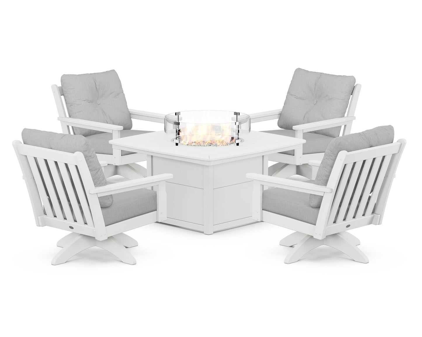 Vineyard 5-Piece Deep Seating Swivel Conversation Set with Fire Pit Table