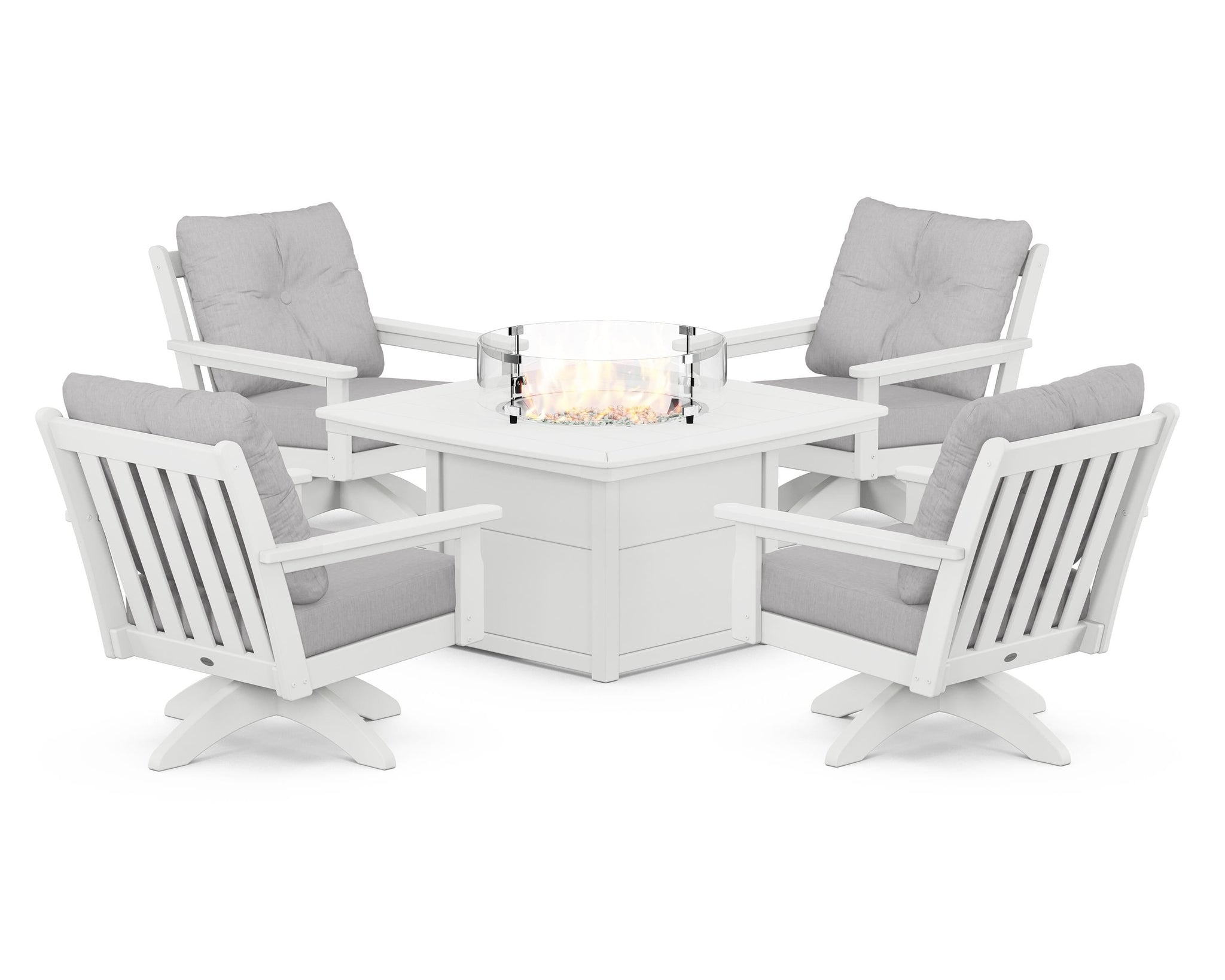 Vineyard 5-Piece Deep Seating Swivel Conversation Set with Fire Pit Table