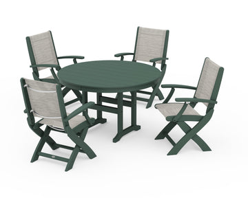 Coastal Folding Chair 5-Piece Round Dining Set