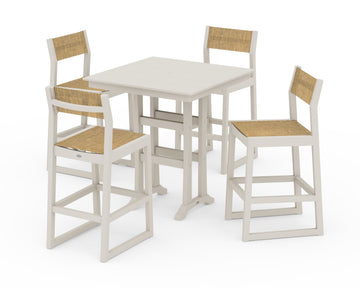 EDGE Sling Arm Chair 5-Piece Farmhouse Bar Set with Trestle Legs
