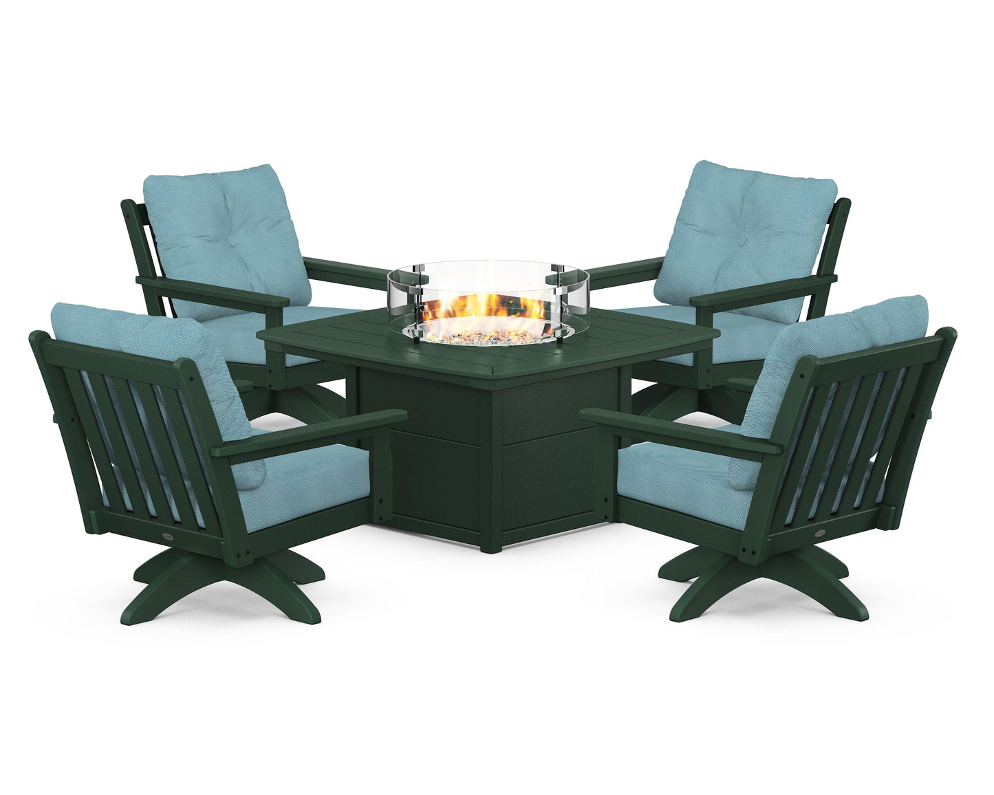 Vineyard 5-Piece Deep Seating Swivel Conversation Set with Fire Pit Table