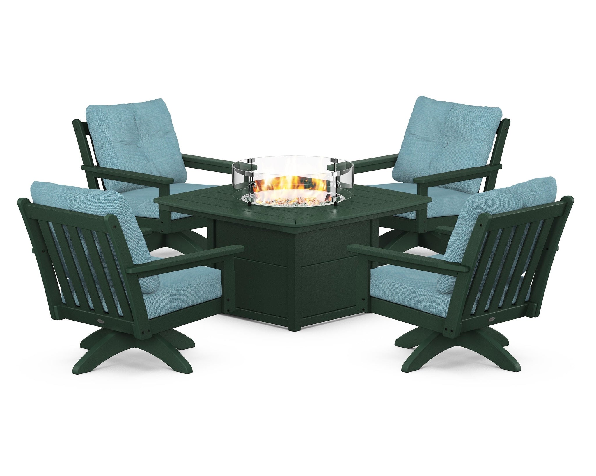 Vineyard 5-Piece Deep Seating Swivel Conversation Set with Fire Pit Table