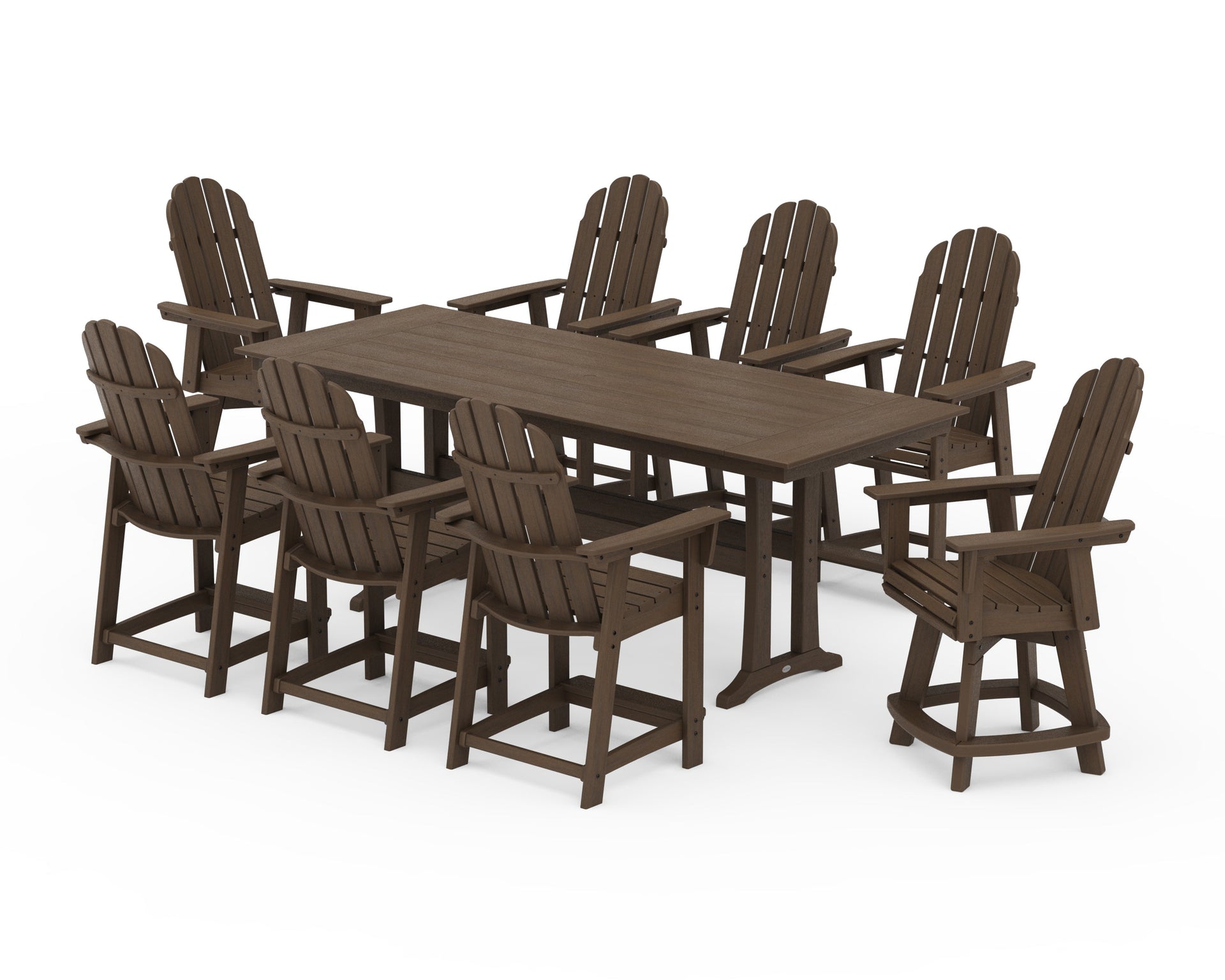 Vineyard Curveback Adirondack Swivel 9-Piece Farmhouse Counter Set with Trestle Legs