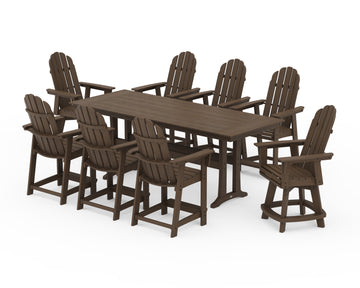 Vineyard Curveback Adirondack Swivel 9-Piece Farmhouse Counter Set with Trestle Legs